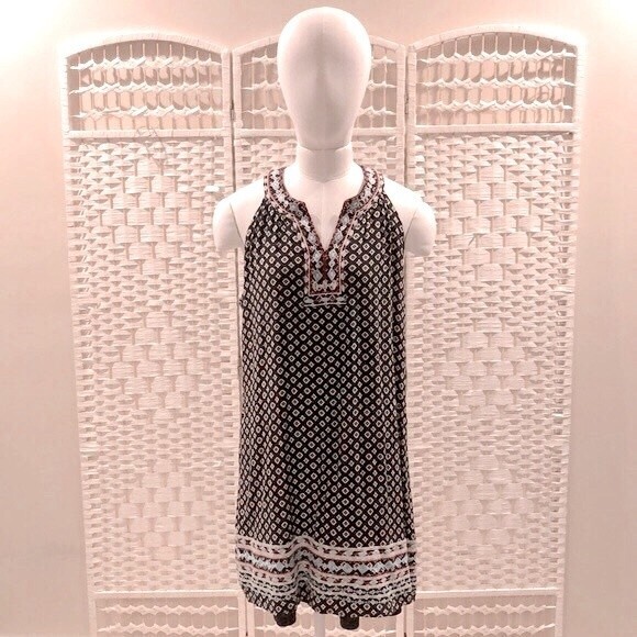 THML Anthropologie Embroidered Lined Faye Dress Printed Sleeveless Size Medium - Picture 1 of 7